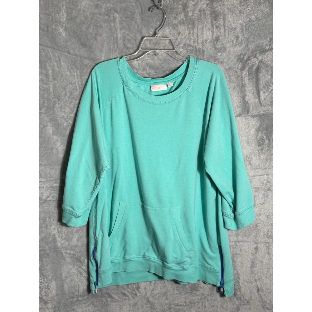 Belle by Kim Gravel Womens Turquoise 3/4 Sleeve Side‎ Zip Sweatshirt Size 1X